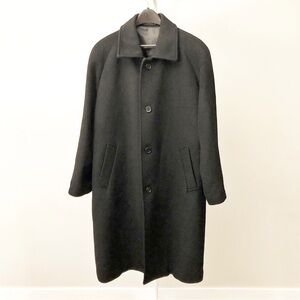 Vintage Cashmere Wool Fil A Fil  Oversized Classic Black Pea Coat Winter Jacket
